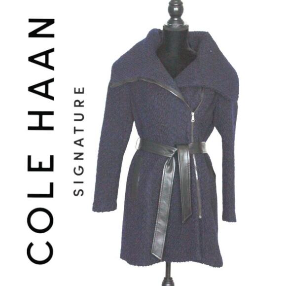 Cole Haan Signature Navy Wool Blend Coat with Oversized Collar Size 6 - Picture 1 of 6
